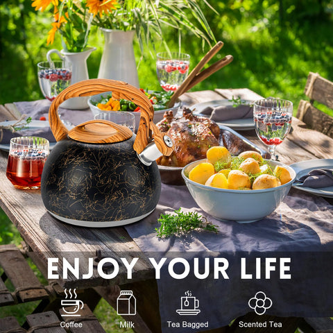 GGC Tea Kettle button-spout control for confident pouring without steam burns.