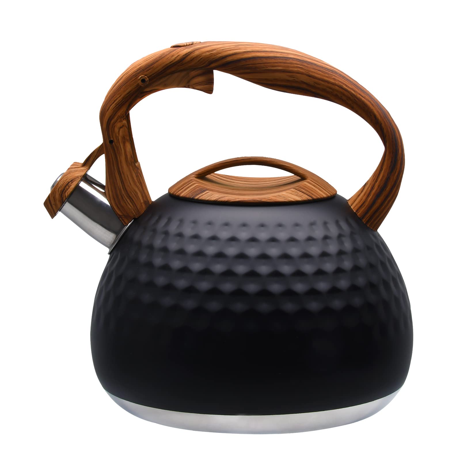 GGC tea kettle with diamond-pattern body for elegant stovetop heating.