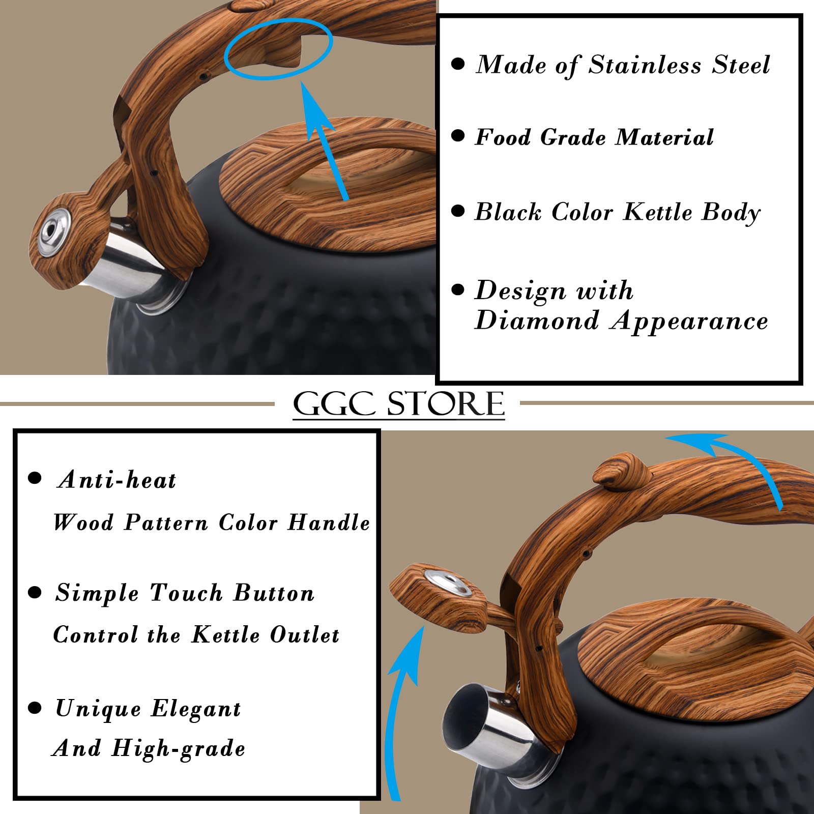 GGC tea kettle large capacity provides enough hot water for family tea time.