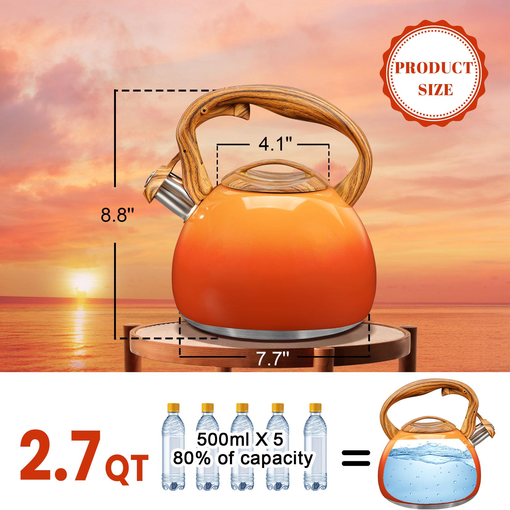 GGC tea kettle wood-pattern handle offers a comfortable, safe grip