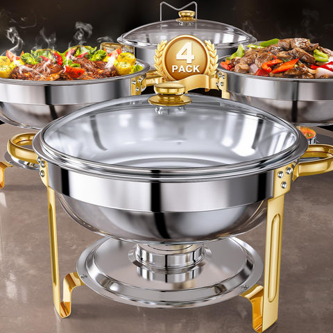 GGIU round buffet chafing dishes with lids for elegant buffet presentation and warm servings.