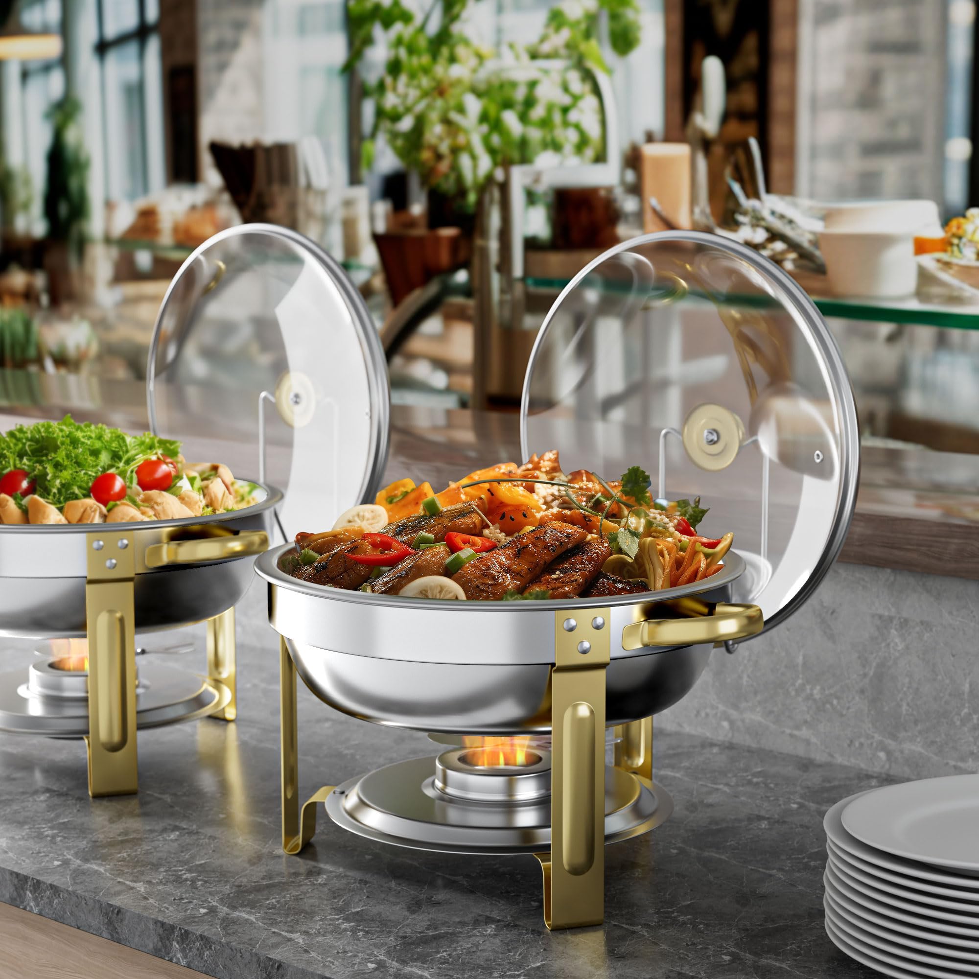 GGIU 5-quart capacity chafers keep ample portions warm or fresh for guests.