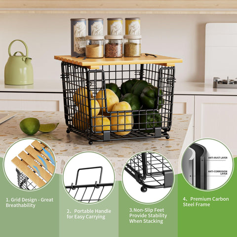 GGIU large-capacity countertop basket fits fruits, vegetables, and snacks.
