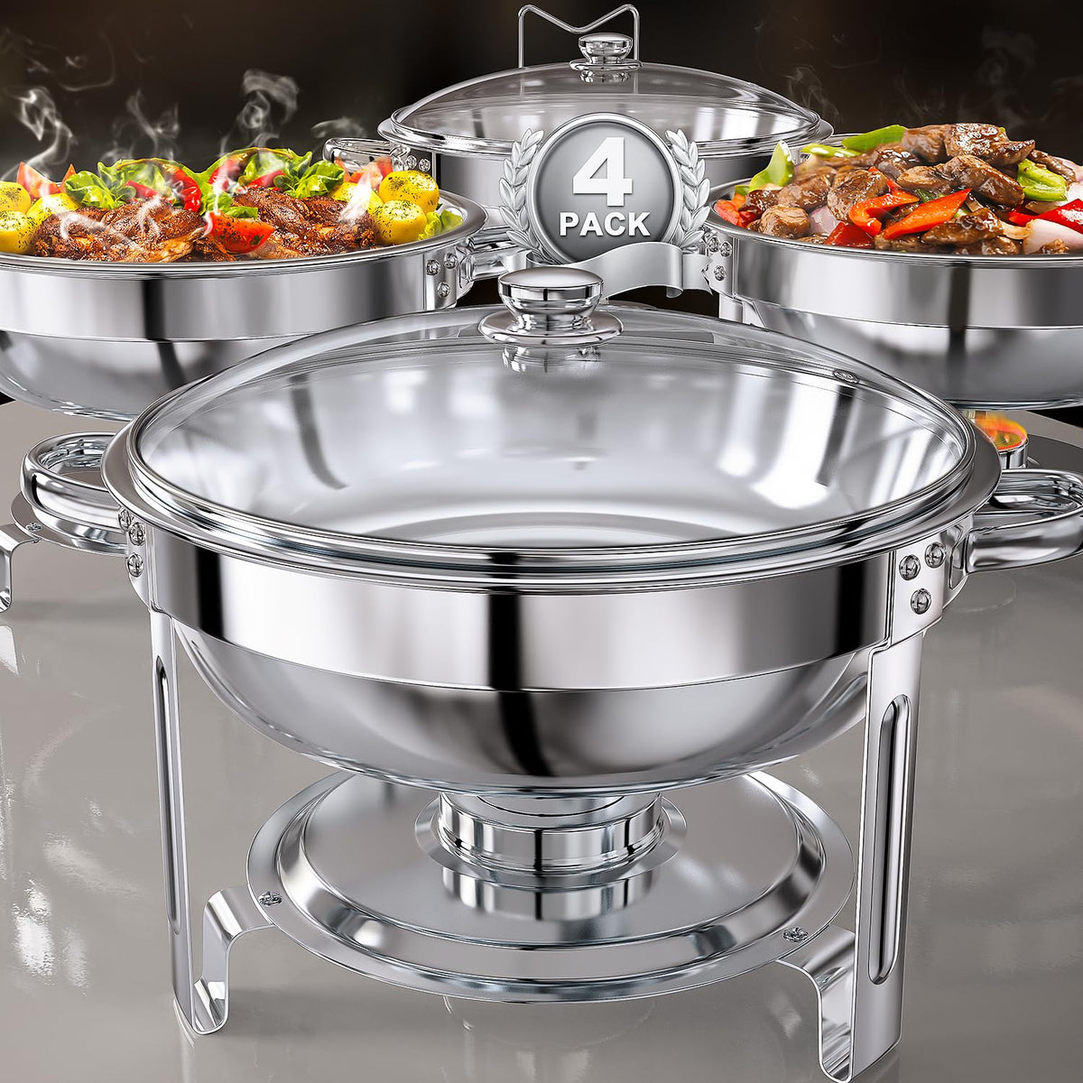 GGIU round chafing dish with lid, ideal for warming meals at events