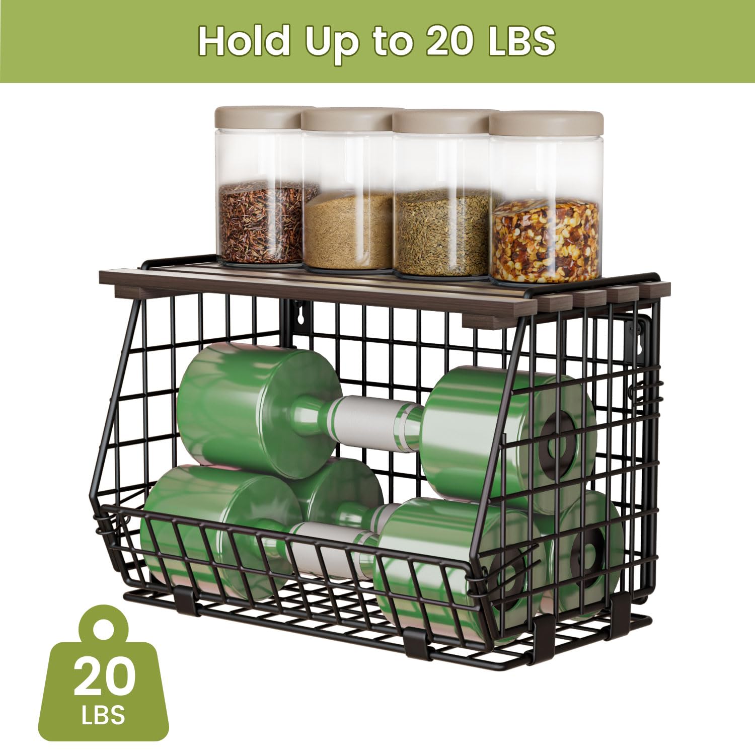 GGIU top wire compartment stores small items like spice jars neatly