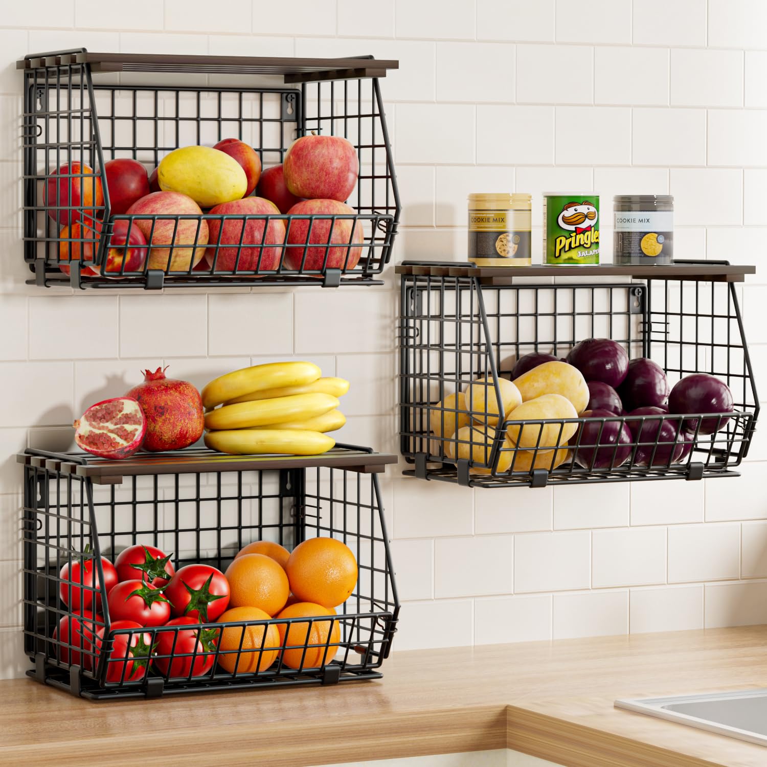 GGIU wire fruit basket hanging on wall for kitchen storage and easy access