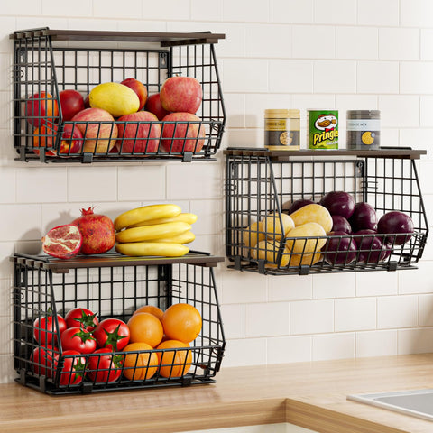 GGIU wire fruit basket hanging on wall for kitchen storage and easy access