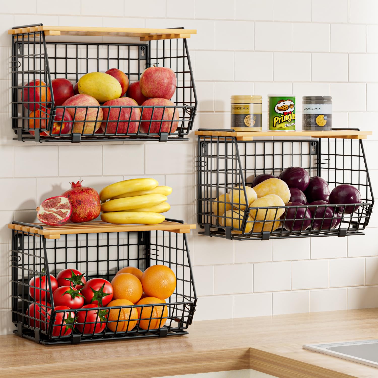 GGIU wire fruit basket wall mount for organized kitchen produce storage