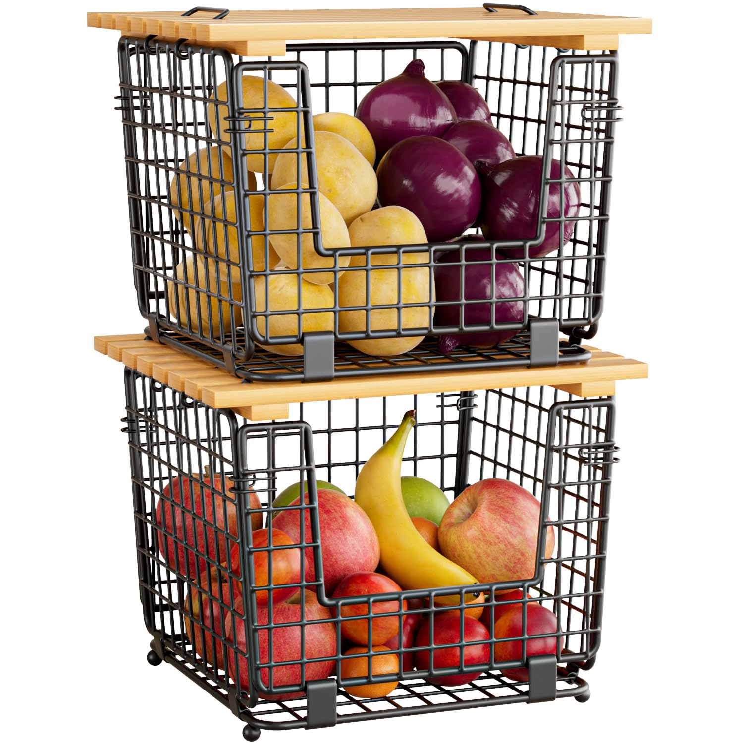 GGIU wire storage basket on kitchen counter for organized produce and snacks.