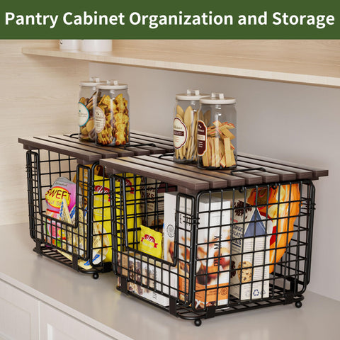 GGIU wire storage basket holding potatoes and onions to stay organized.