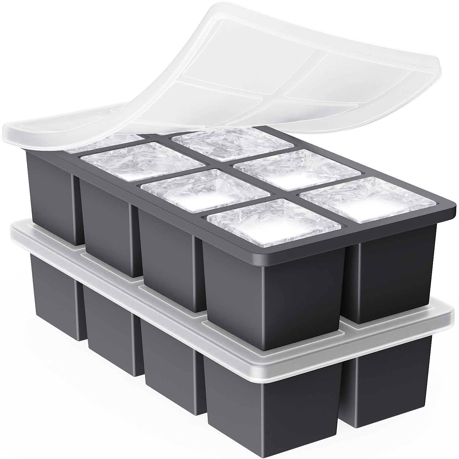 GGOW big-silicone-ice-cube-tray-2inch front view with large ice cubes ideal for cocktails.
