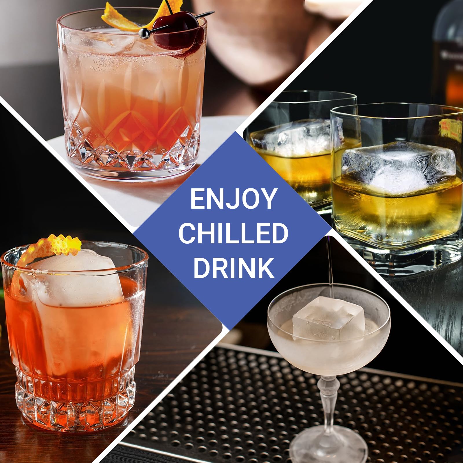 GGOW big-silicone-ice-cube-tray slow-melt focus shows long-lasting chill for whiskey.