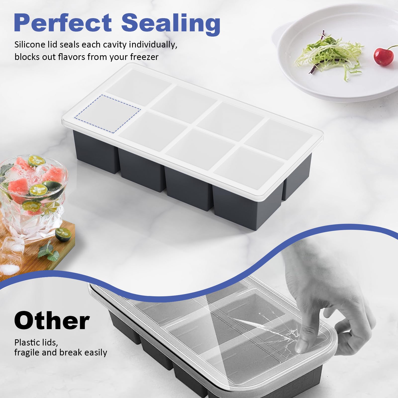 GGOW big-silicone-ice-cube-tray stackable-storage demonstrates space-saving freezer organization.