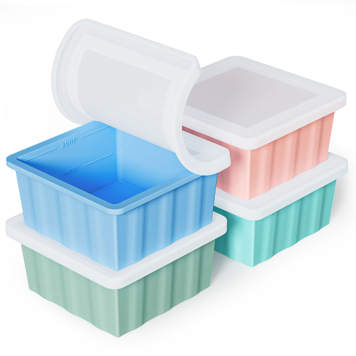 GGOW silicone freezer tray with lid and stackable design for space-saving freezer storage.
