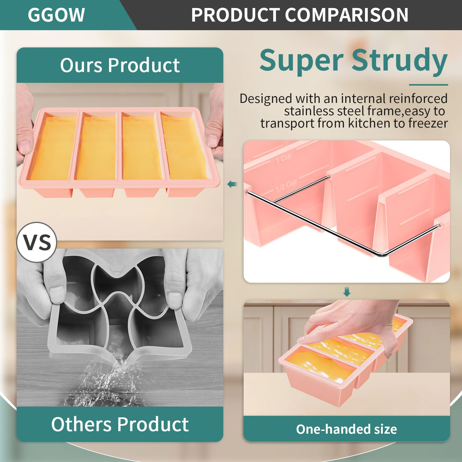 GGOW silicone freezer tray nestable design saves space in your freezer