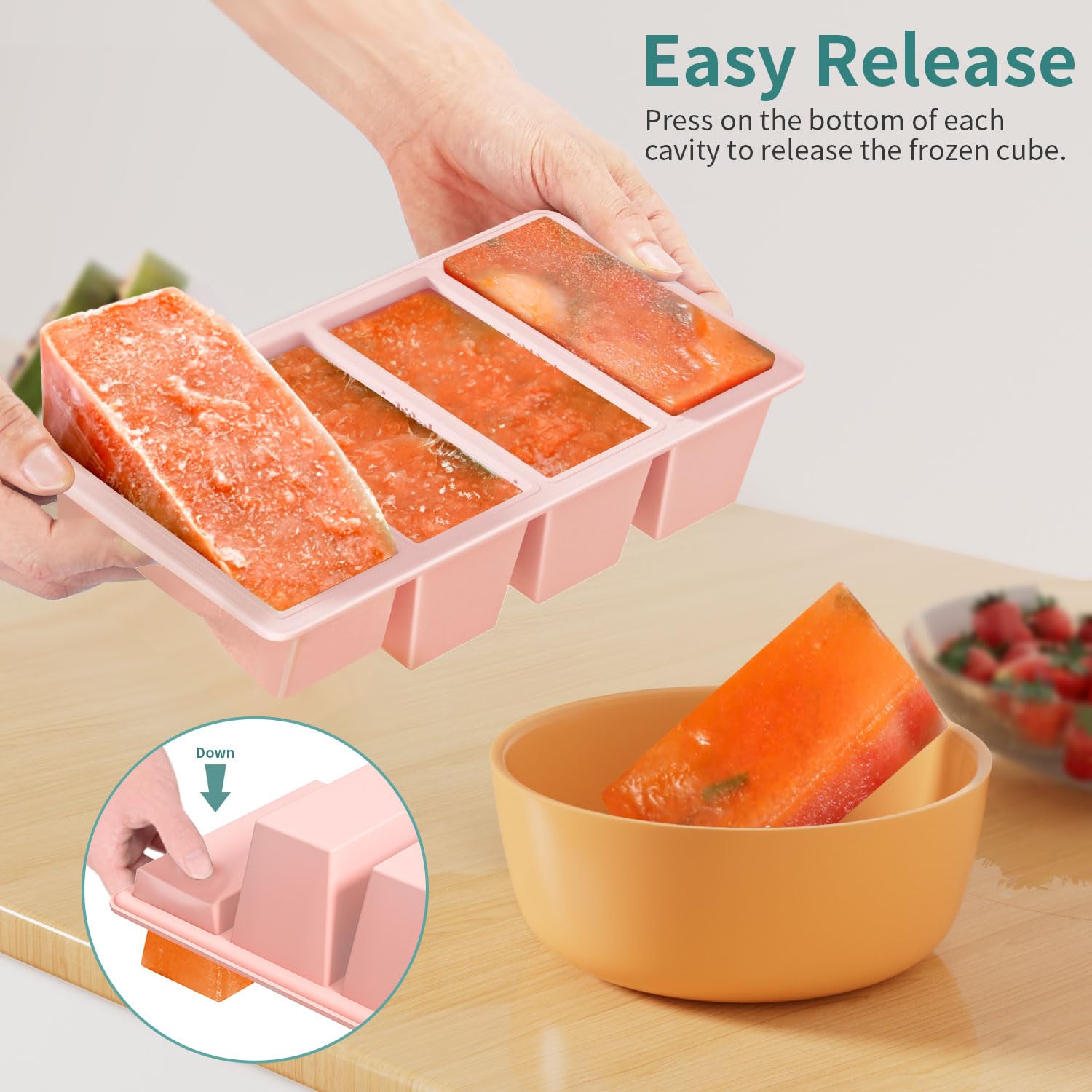 GGOW silicone freezer tray filled with cubes for easy batch cooking and freezing