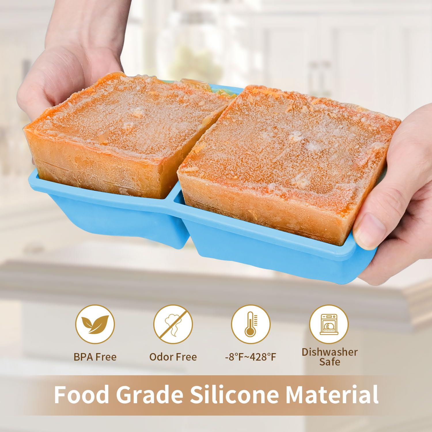 GGOW silicone freezer tray stackable design with lid keeps meals fresh and fridge odors contained.