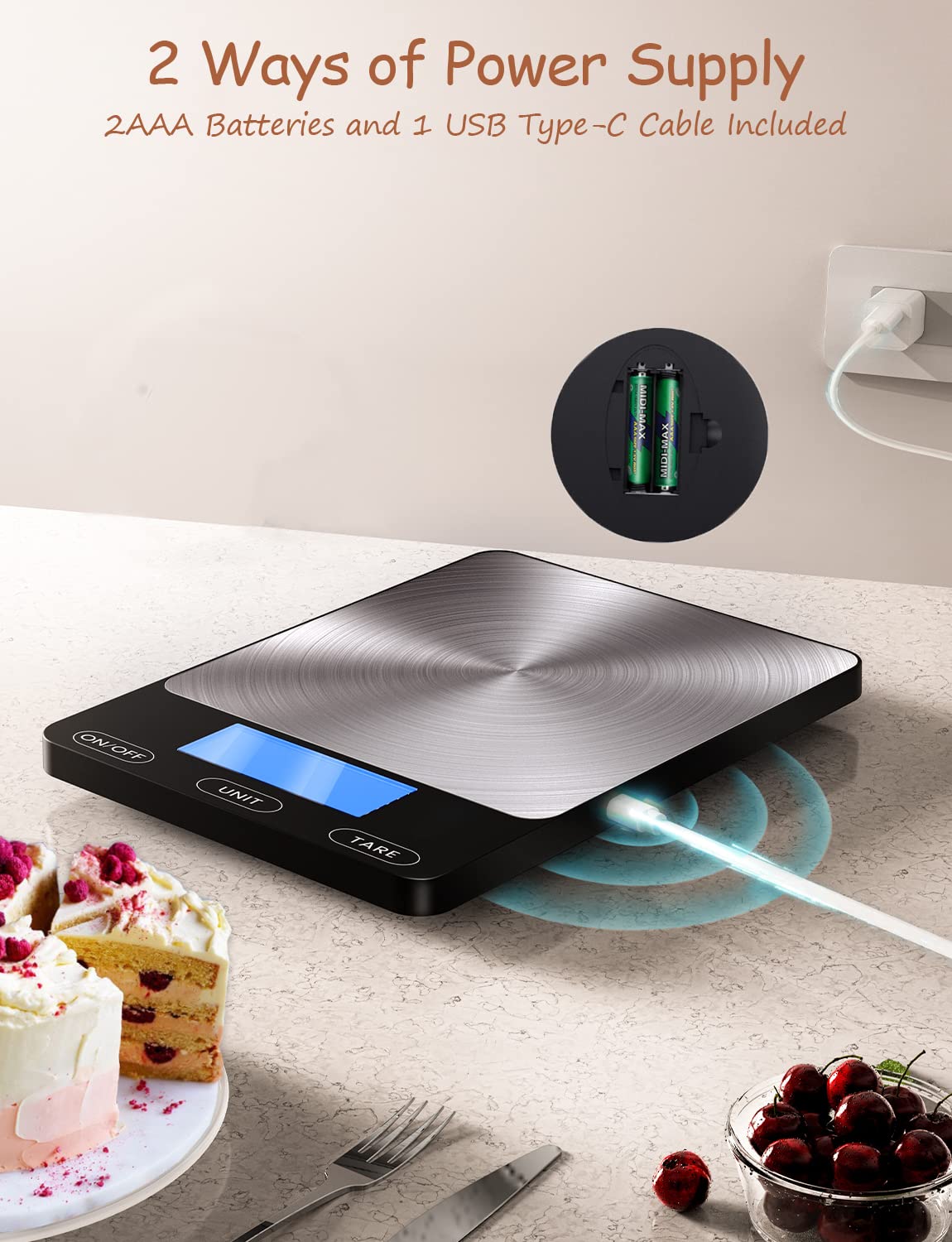 GGQ Food Scale tare function enables quick net weight calculations