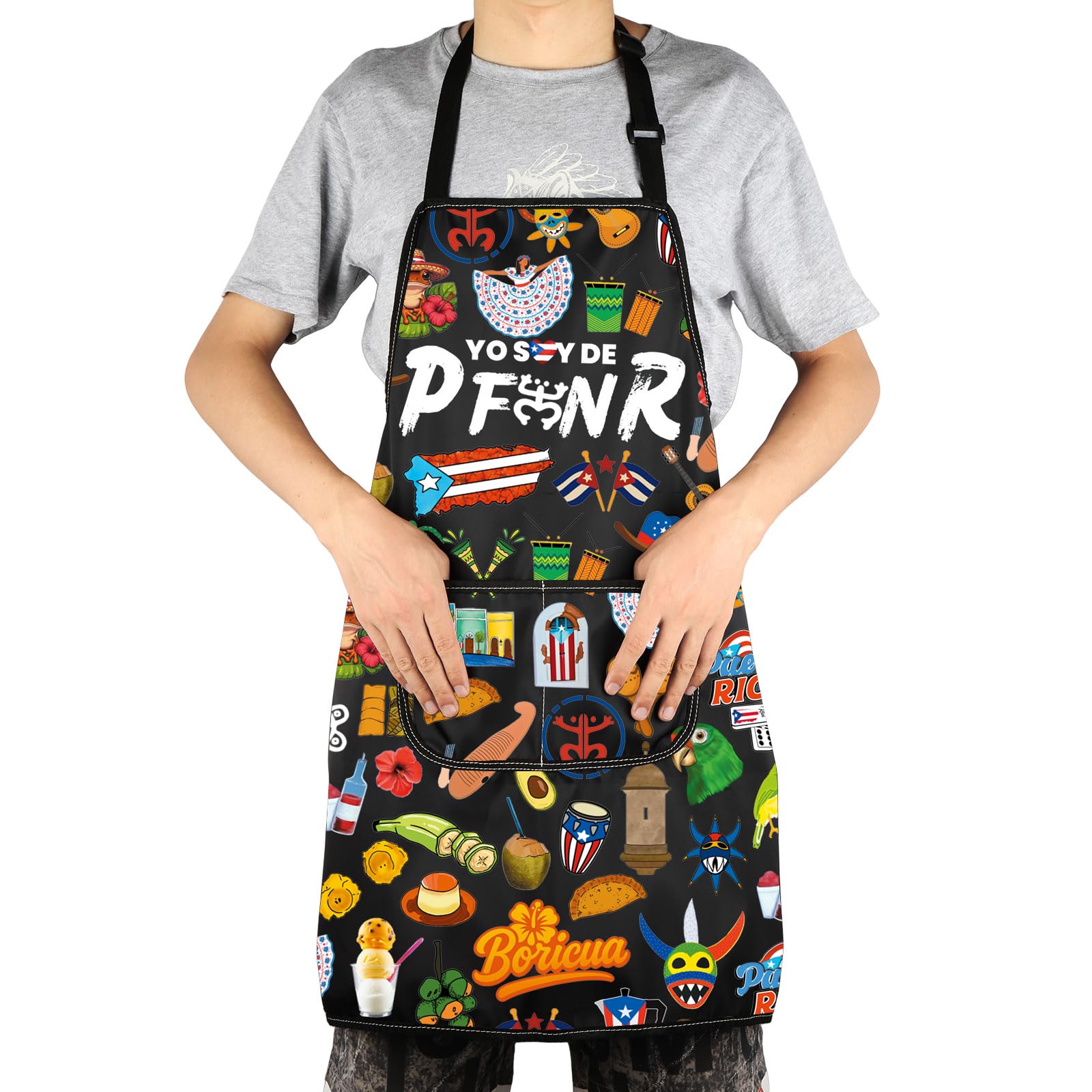 G2TUP Puerto Rico flag and Coqui design apron for festive kitchen moments.