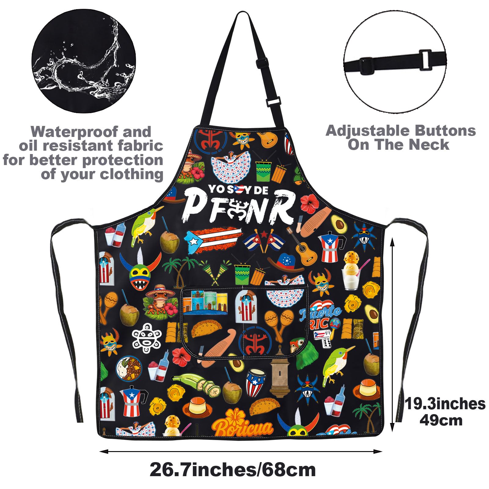 G2TUP Puerto Rico cooking apron waterproof and oil resistant fabric.