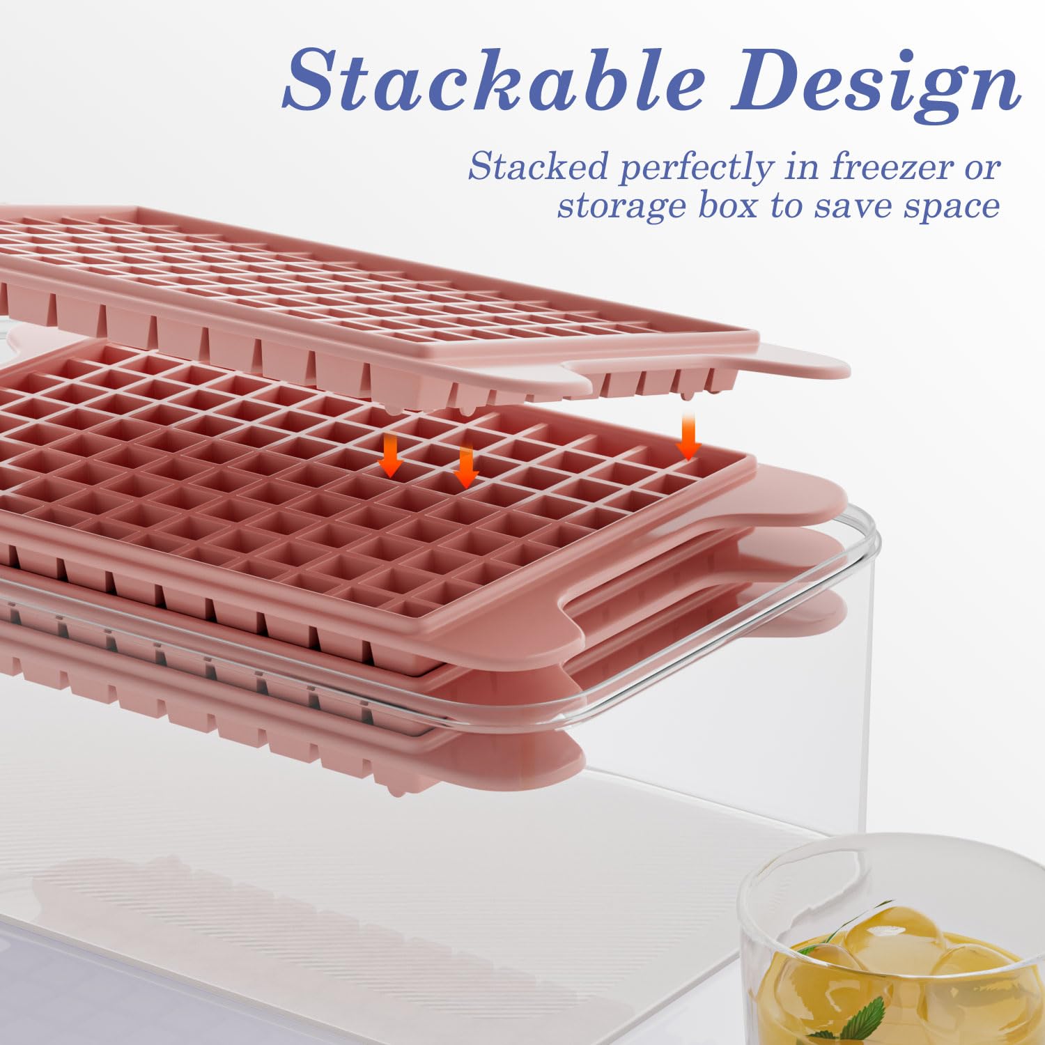 GGUW mini ice cubes tray producing 108 cubes for chilled beverages.