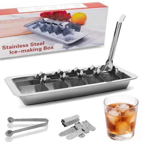 GHAHILI stainless steel ice cube tray with lever release for easy unmolding.
