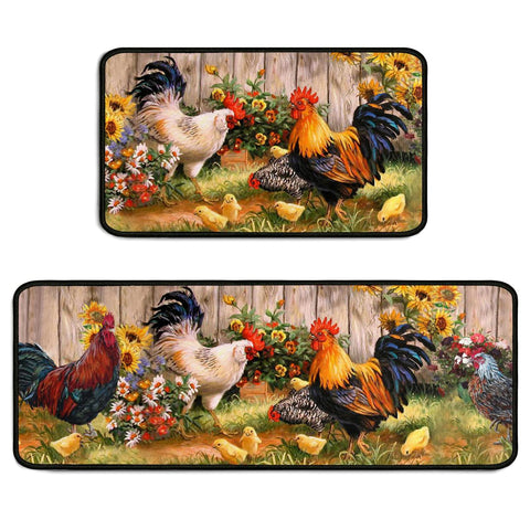 Ghroiep rooster kitchen rug with sunflower design enhances farmhouse decor and cozy mornings.