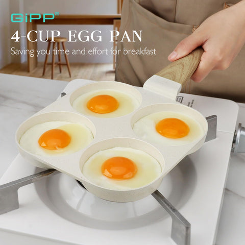 GiPP egg pan with heat-resistant handle for safe stovetop cooking.