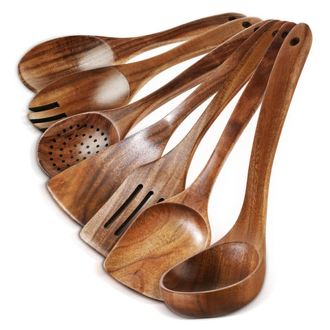 GianAbor teak wood spoons ideal for gentle stirring on nonstick pans.