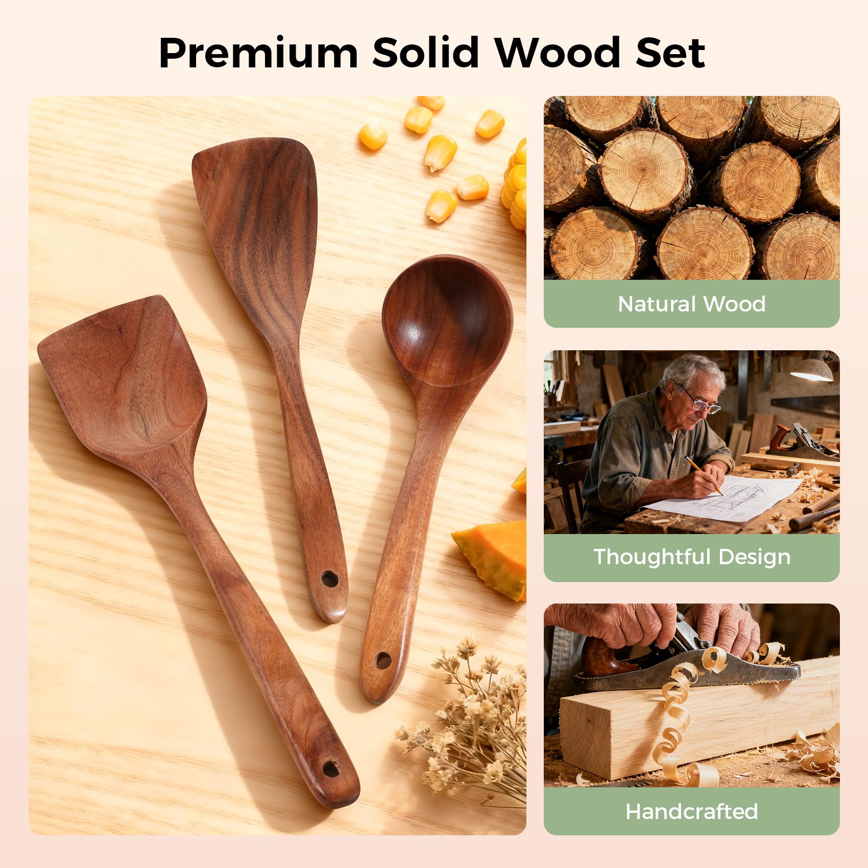 GianAbor teak wood strainer spoon for draining liquids easily.