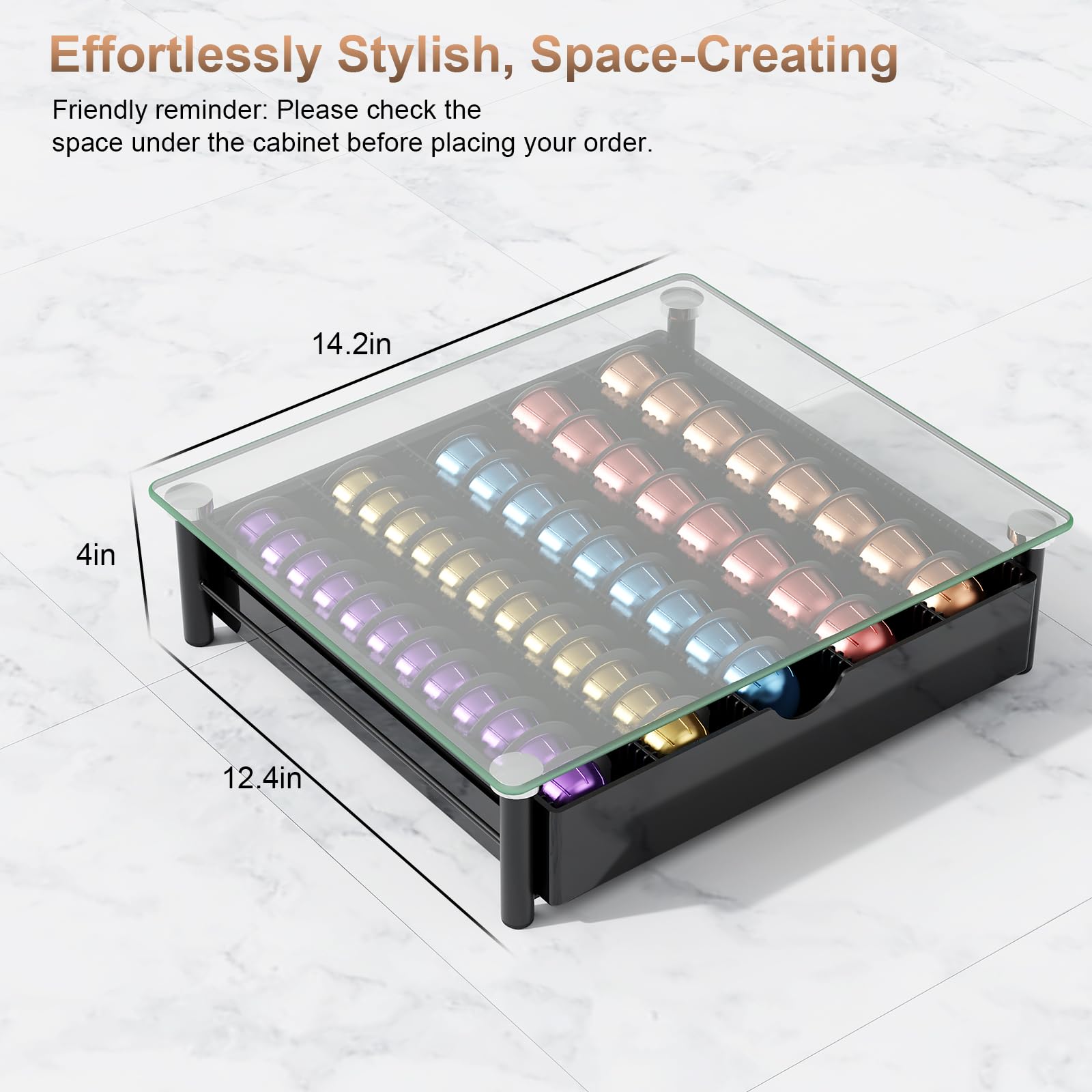 Gianotter transparent front panel highlighting large pod capacity for Vertuo pods