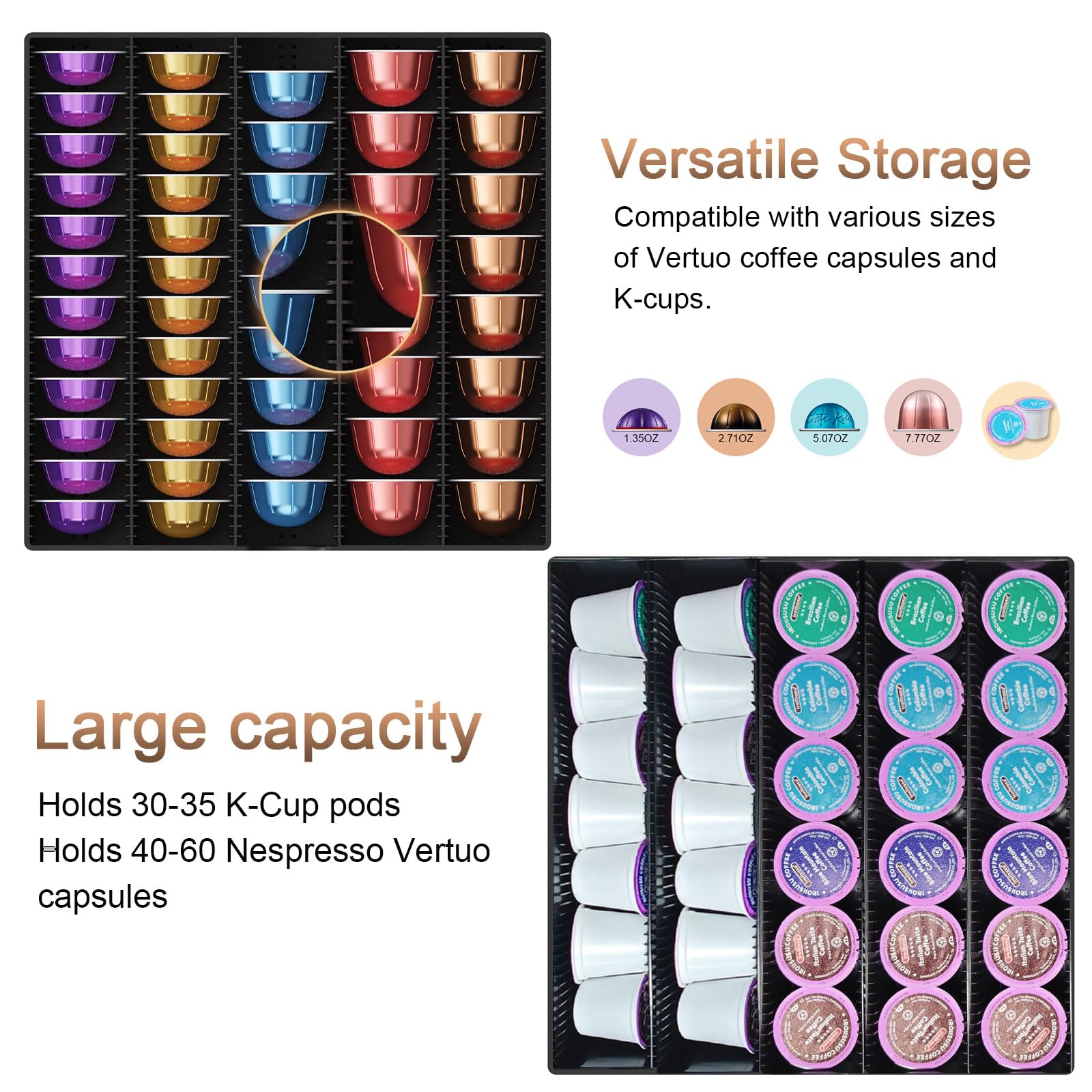Gianotter universal slots accommodate Vertuo and K-Cup pods neatly