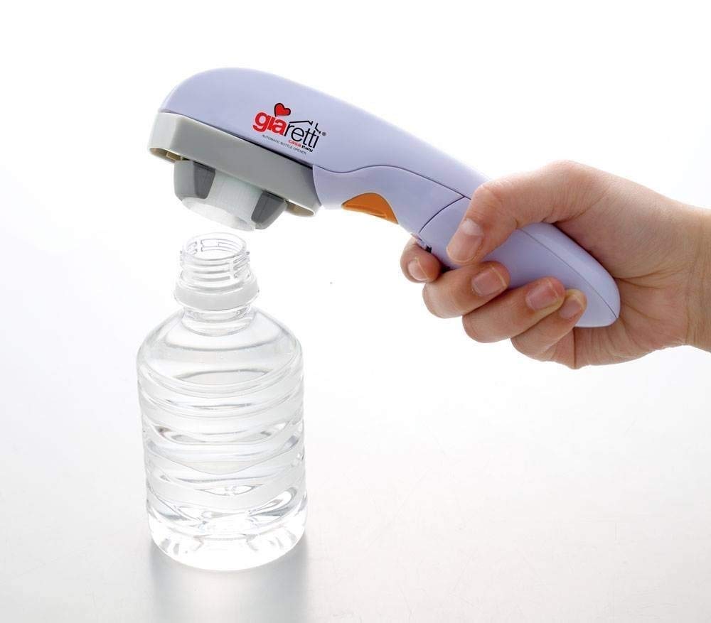 Giaretti LA CASA Automatic Bottle Opener in action, ideal for seniors and kids with weak grip.