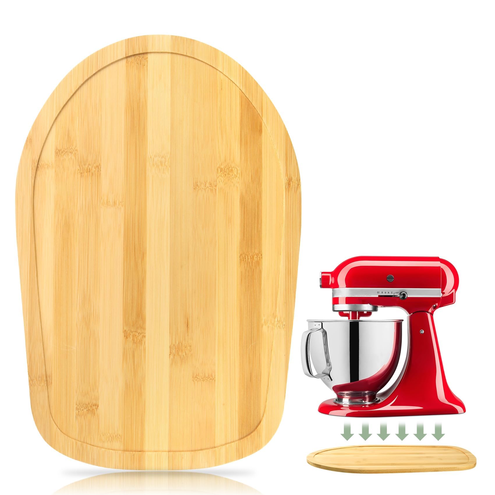 GIASSVIO bamboo mixer slider front view showing easy repositioning for KitchenAid
