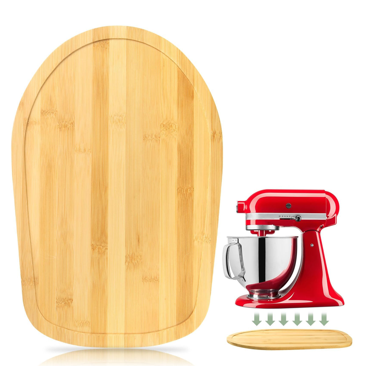 GIASSVIO bamboo mixer slider front view showing easy repositioning for KitchenAid