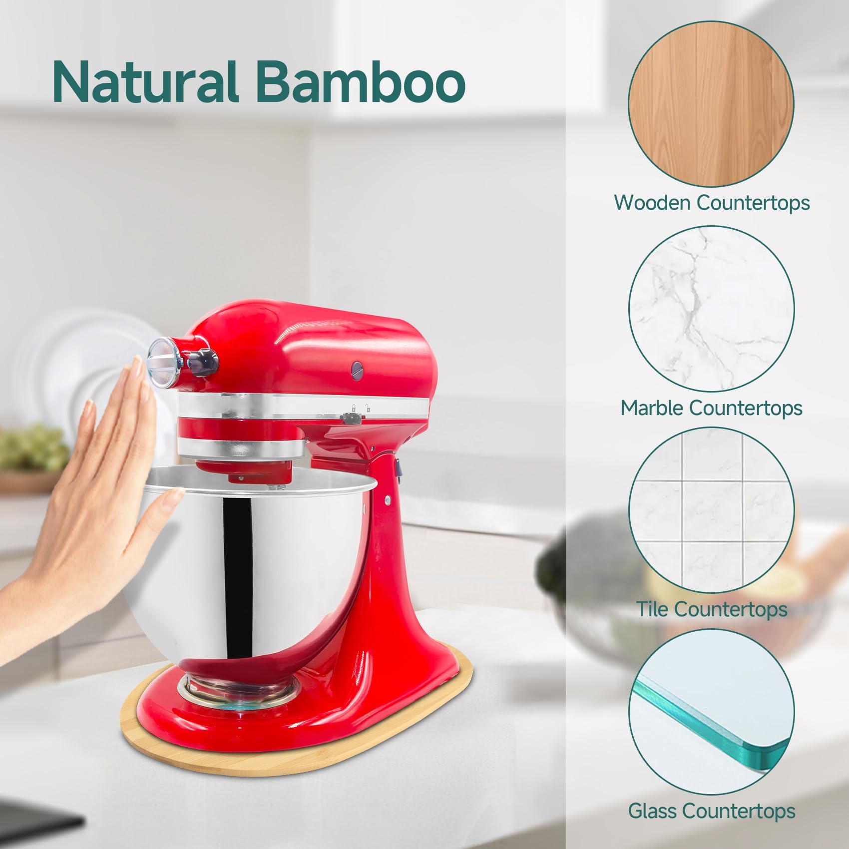 GIASSVIO bamboo mixer slider in use on counter reduces lifting effort