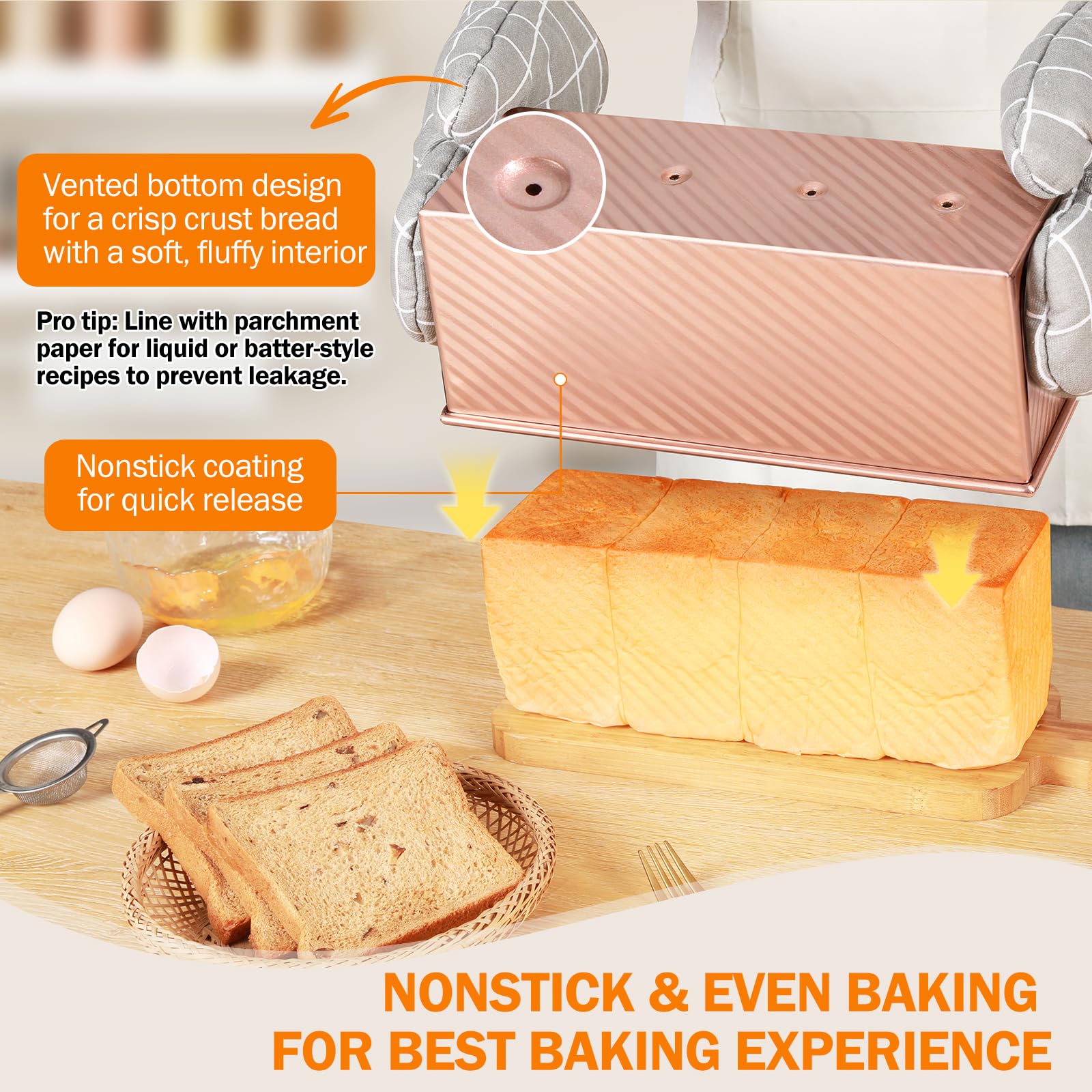 Gicyiit Pullman loaf pan exterior dimensions shown for precise sizing.