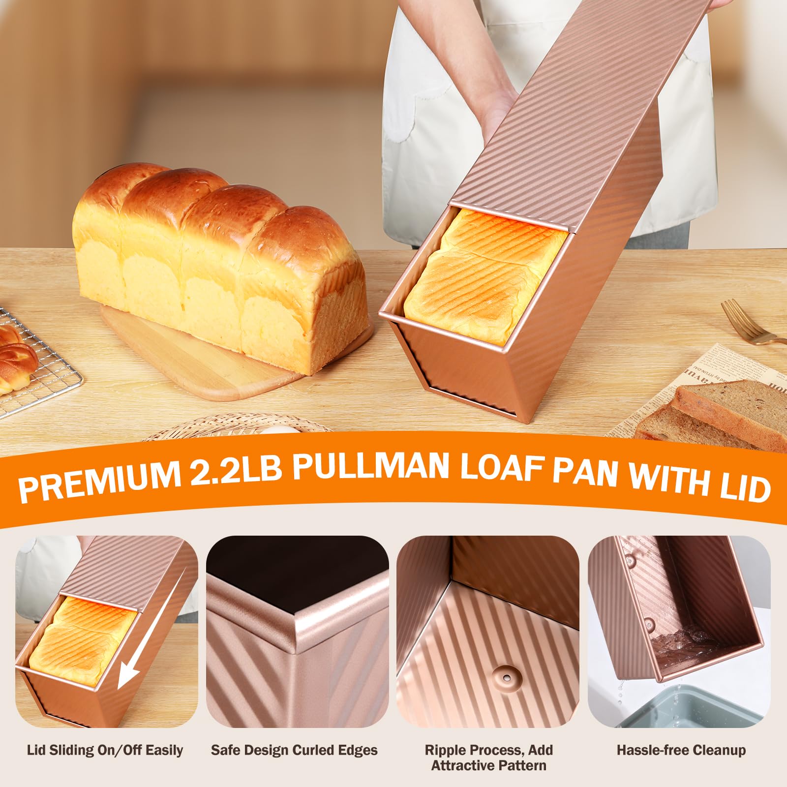 Gicyiit Pullman loaf pan heavy-gauge carbon steel for durable even baking.