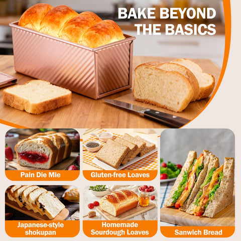 Gicyiit Pullman loaf pan versatile bakeware for sourdough and more, with square slices.