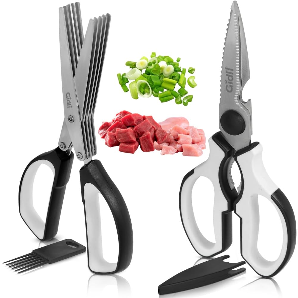 Gidli 2 in 1 kitchen scissors with cover for easy storage and versatile use