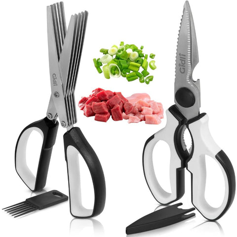 Gidli 2 in 1 kitchen scissors with cover for easy storage and versatile use