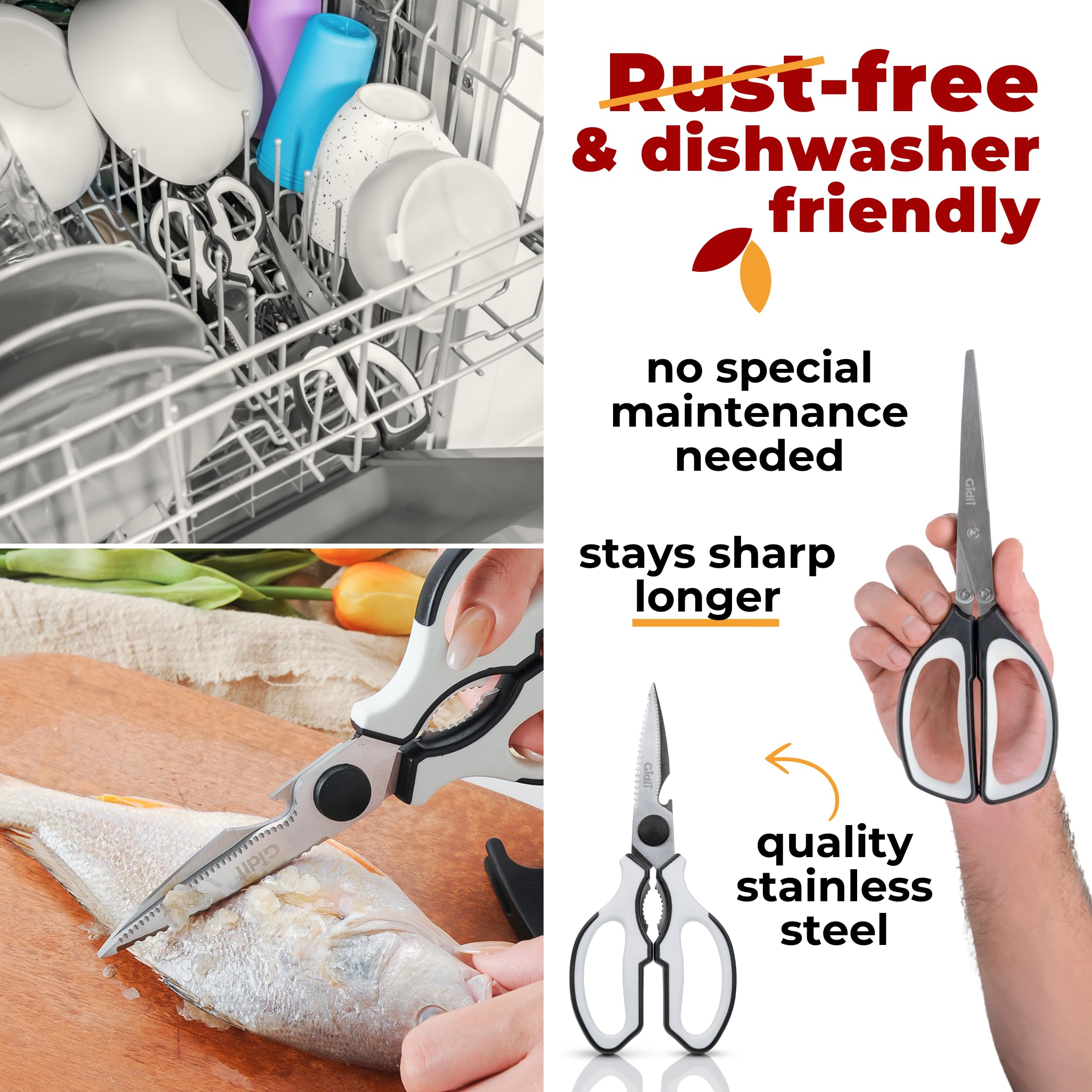 Gidli dishwasher safe kitchen scissors for quick cleanup after cooking