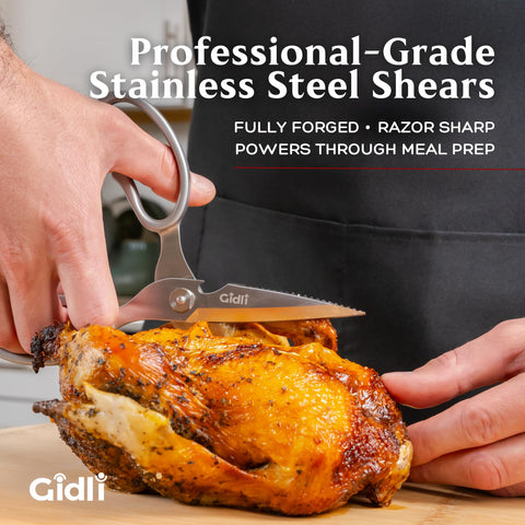 Gidli Premium Kitchen Scissors with built-in bottle opener for quick openings.