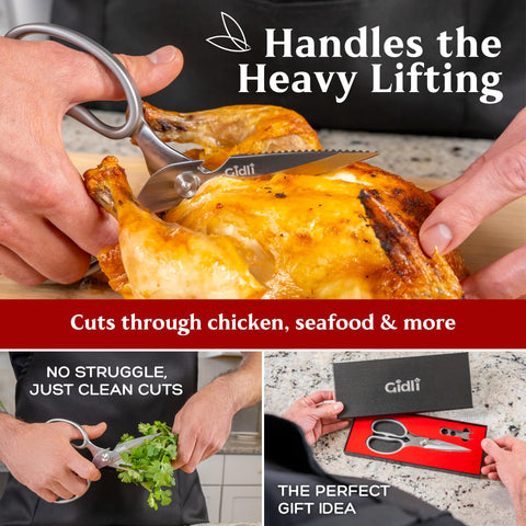 Gidli Premium Kitchen Scissors dishwasher-safe for easy cleanup.