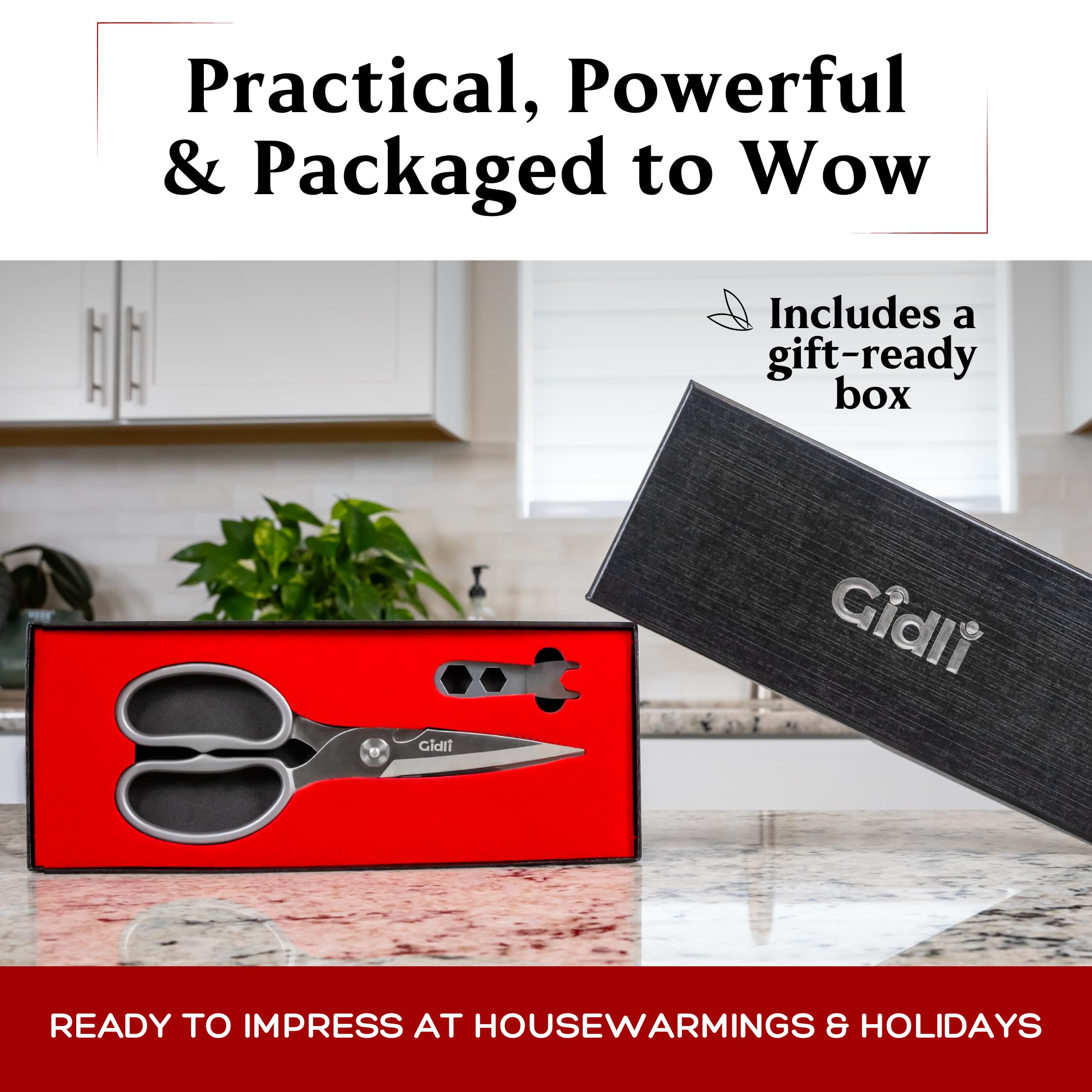 Gidli Premium Kitchen Scissors ergonomic grip for left and right-handed users.
