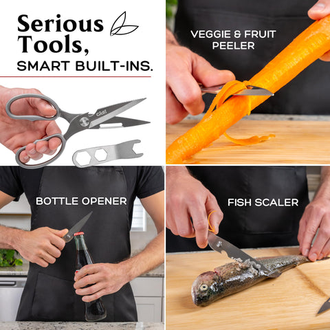 Gidli Premium Kitchen Scissors integrated peeler for prep tasks.
