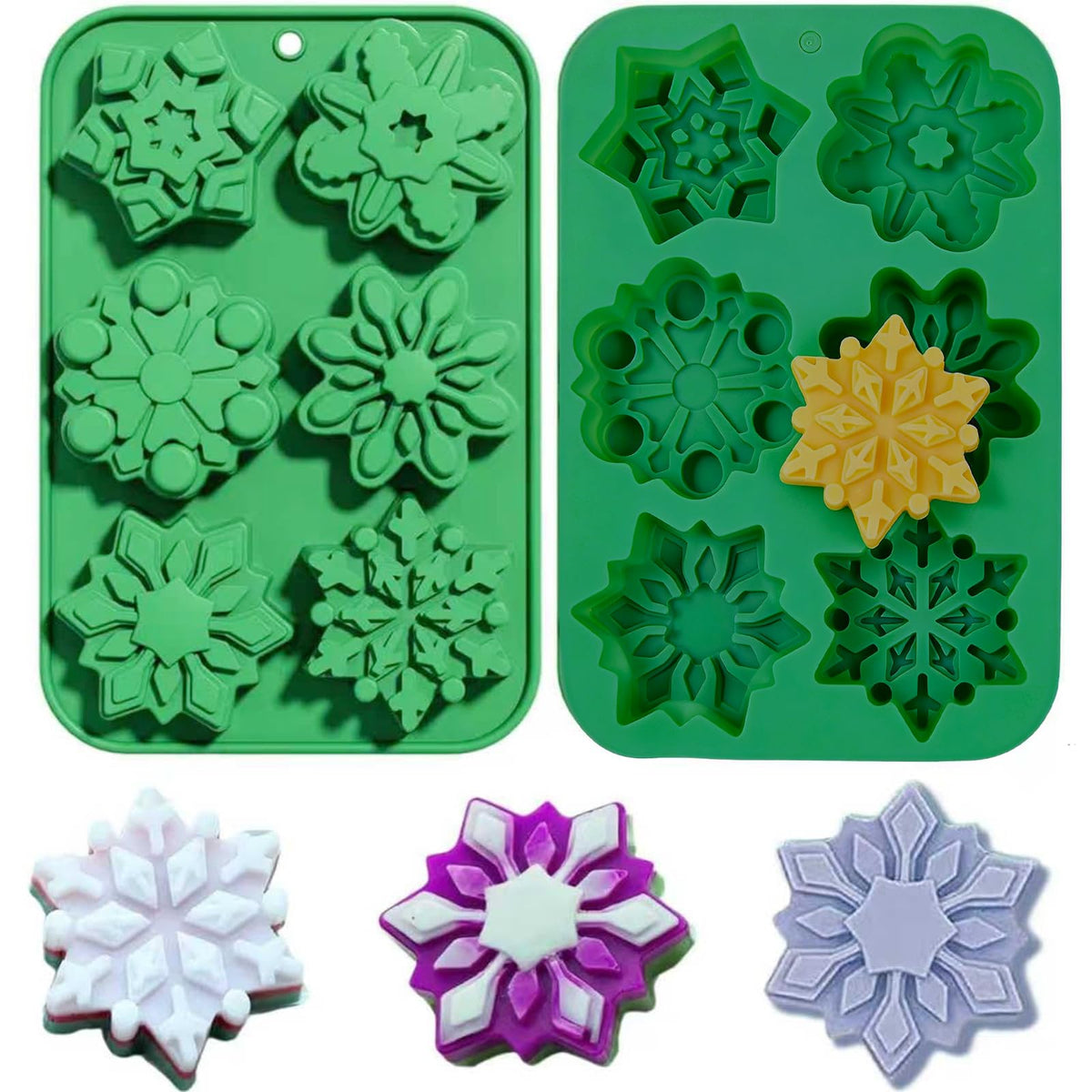Gieehiol snowflake silicone molds 2-piece pack for chocolate or jelly desserts