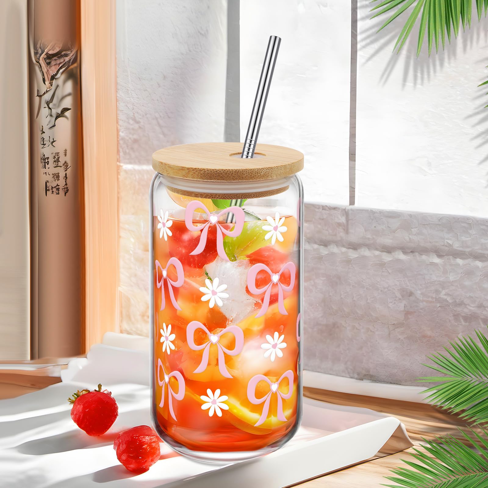 Giesiery Coquette Bow Cup 16oz capacity for iced beverages.