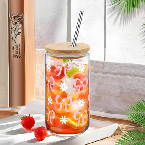Giesiery Coquette Bow Cup 16oz capacity for iced beverages.