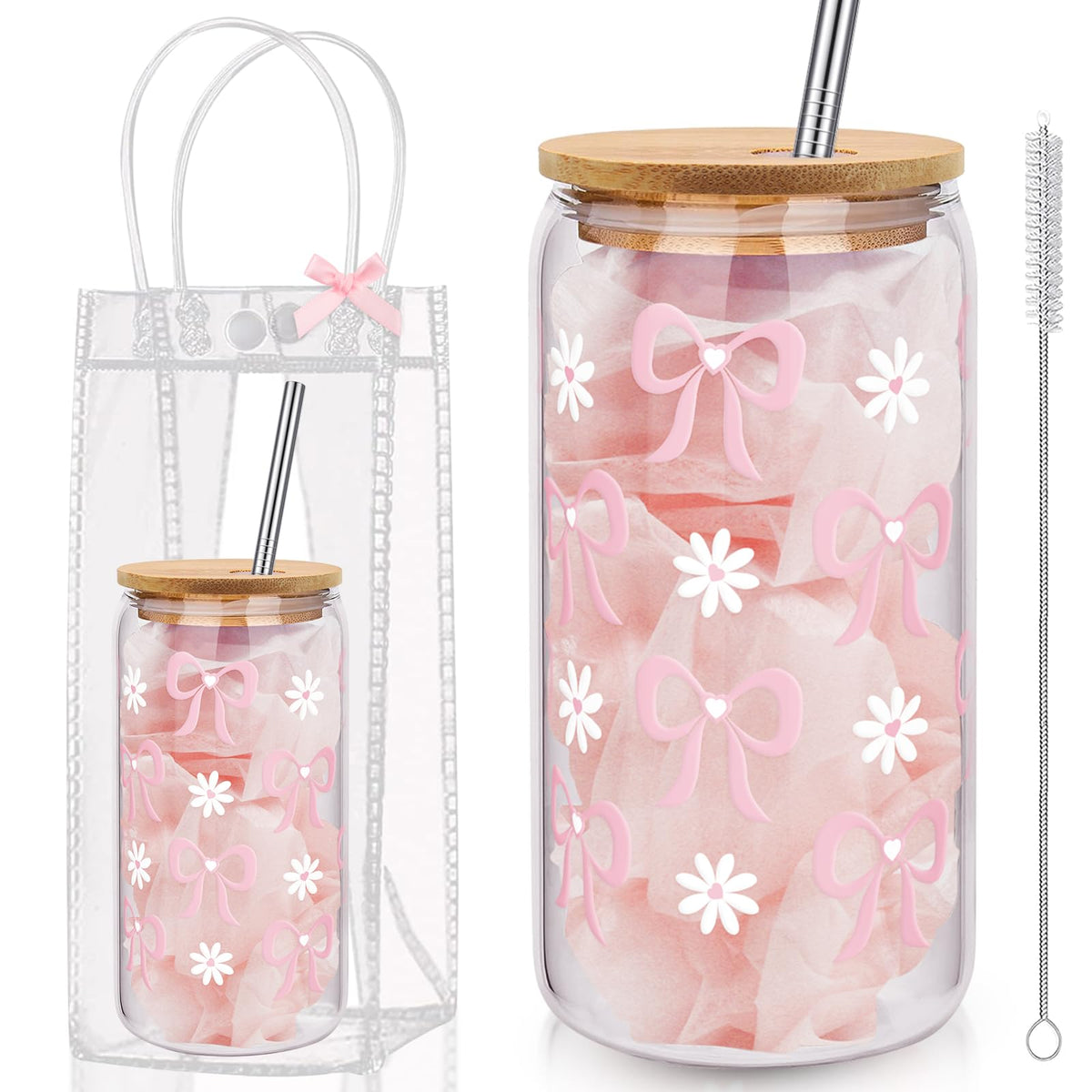 Giesiery Coquette Bow Cup with clear gift bag, ideal for gifting.